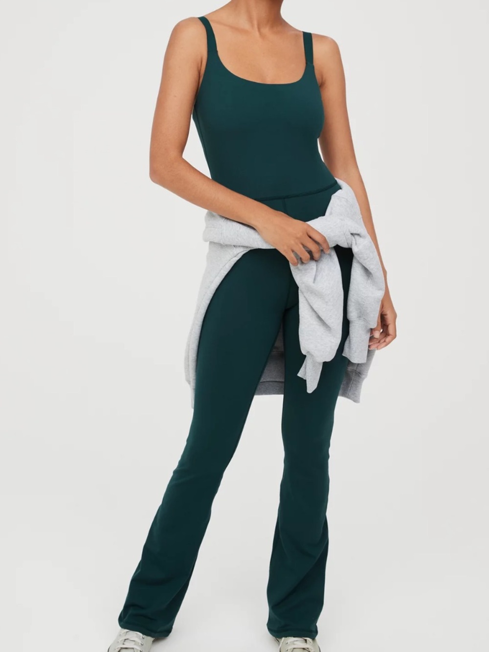 Offline By Aerie The Hugger Bootcut Jumpsuit Deep Forest Green with Wide Strap M